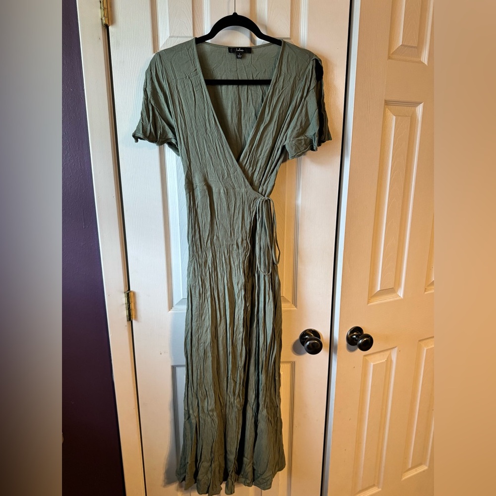 Lulu's Green Flutter Sleeve Wrap Maxi Dress